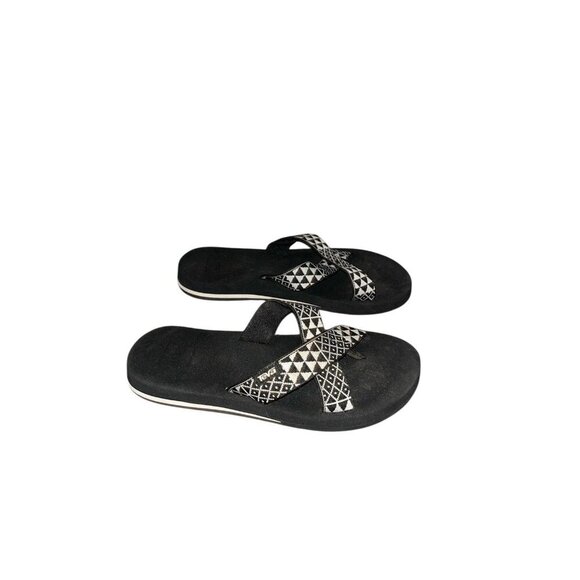 Teva Mush Kalea Black & White Geometric Print Thong Sandals  Women’s Size 7 - Picture 1 of 6